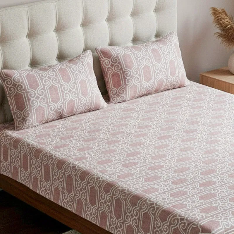 Antira Geometric Cotton Bedsheet (Pink) - 200 TC media 3