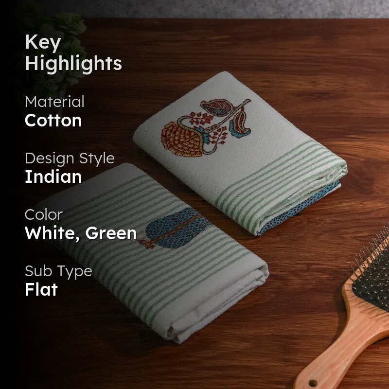 Jungle Fern Cotton Hand Towel (Light Green) - Set Of Two media 2