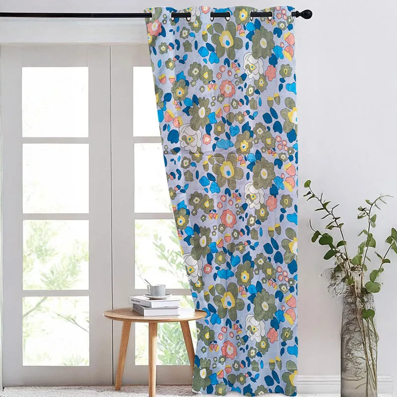 Flora Pop Room Darkening Curtain (Blue) media 1
