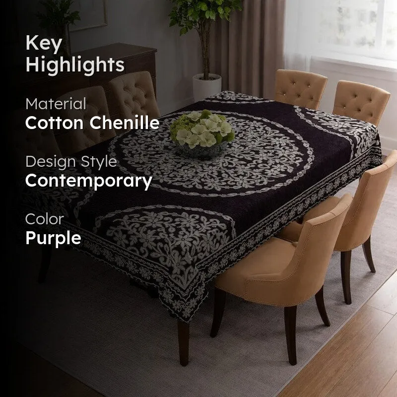 Petal Bliss Cotton Chenille Table Cover - Purple - 2