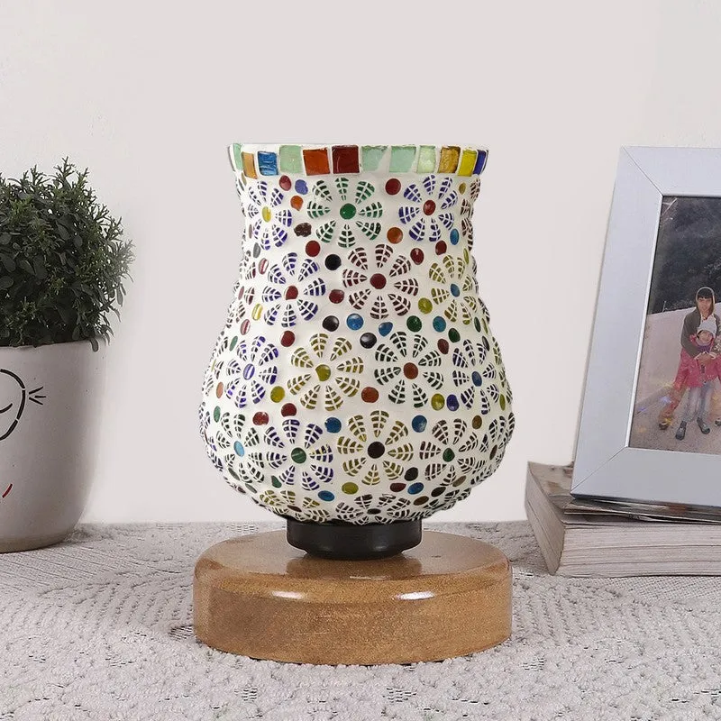 Raymira Mosaic Glass Table Lamp With Wooden Base - Multicolor media 4