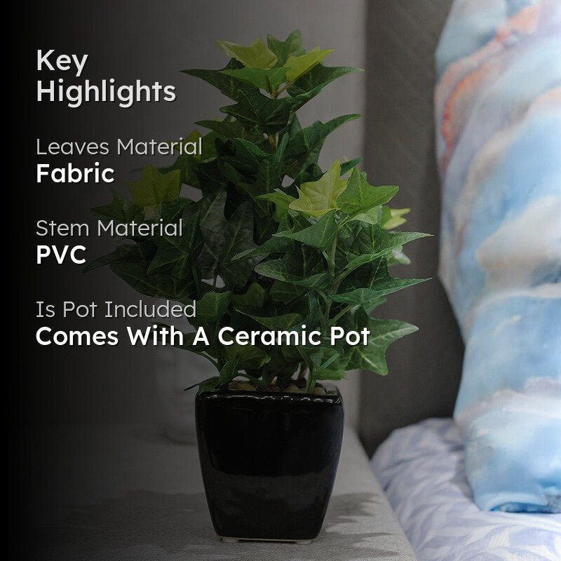 Artificial Green Ivy Leaf Bonsai Plant With Ceramic Pot - 0.7 Feet media 2
