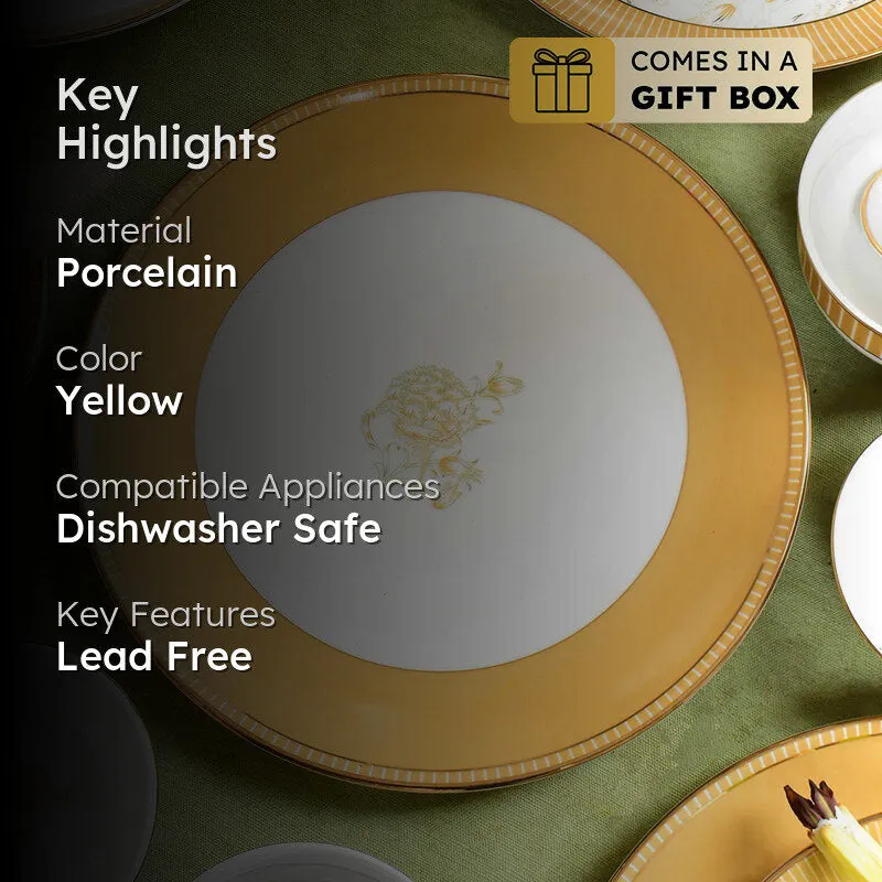 Gilded Iris 24k Gold Brushed Porcelain Dinner Set (Gold) - 33 Piece Set media 2