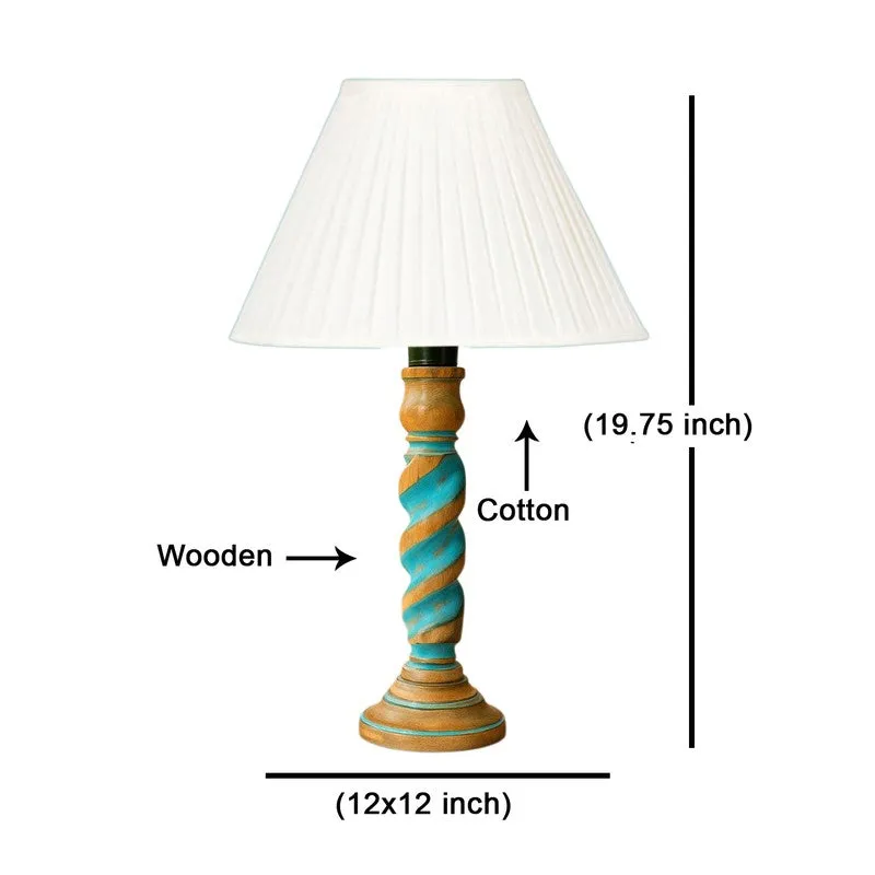 Elara Velor Wooden Table Lamp - OffWhite media 8