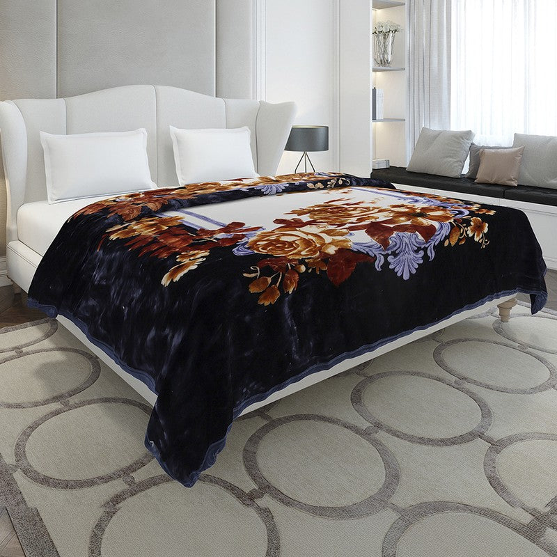 Monte Carlo Midnight Blossom Blanket (Navy,Brown) - 947 GSM