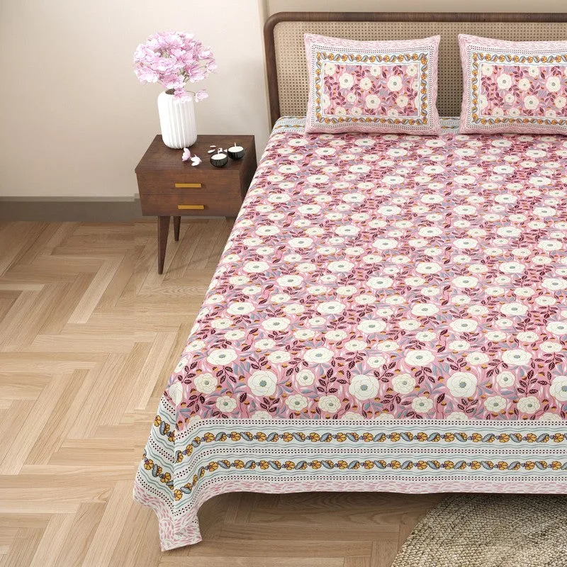 Loomva Cotton Bedsheet (Pink,Green) - 240 TC media 4