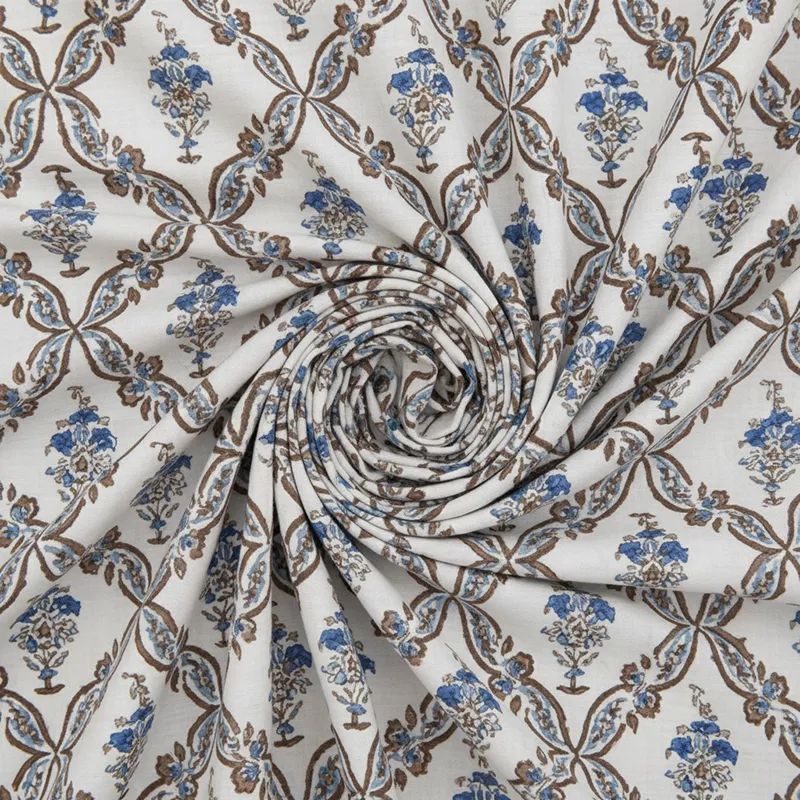 Nawabi Cotton Bedsheet (Taupe, Blue) - 180 TC media 5