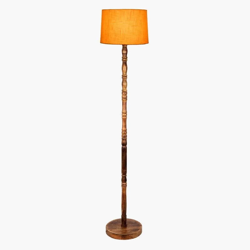 Heritage Turned Wooden Floor Lamp - Orange & Brown media 3