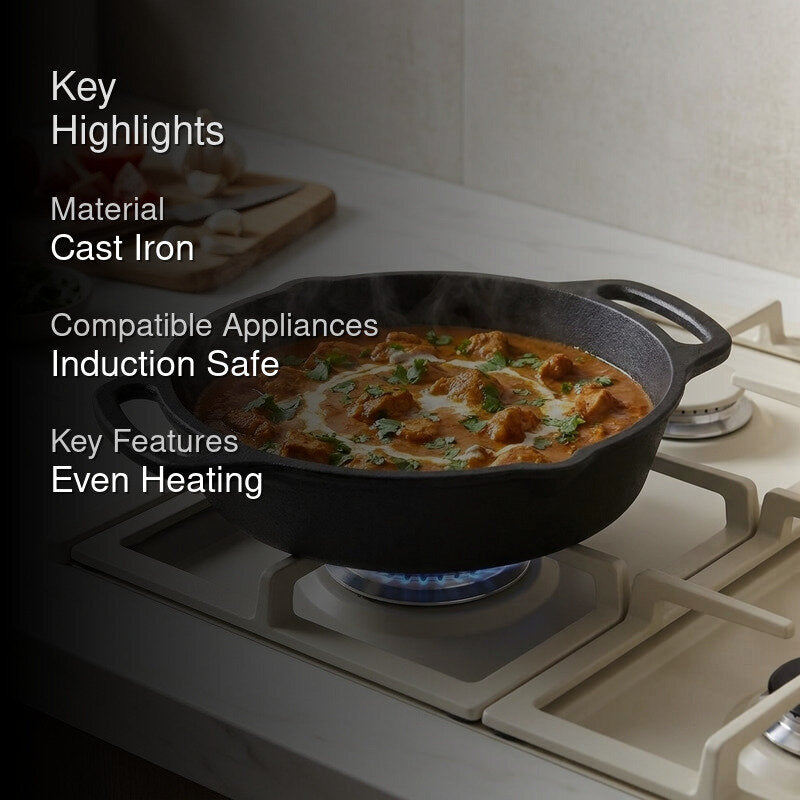 Pure Cast Pre-Seasoned Cast Iron Kadhai Skillet (2000 mL) - 24 cm media 2