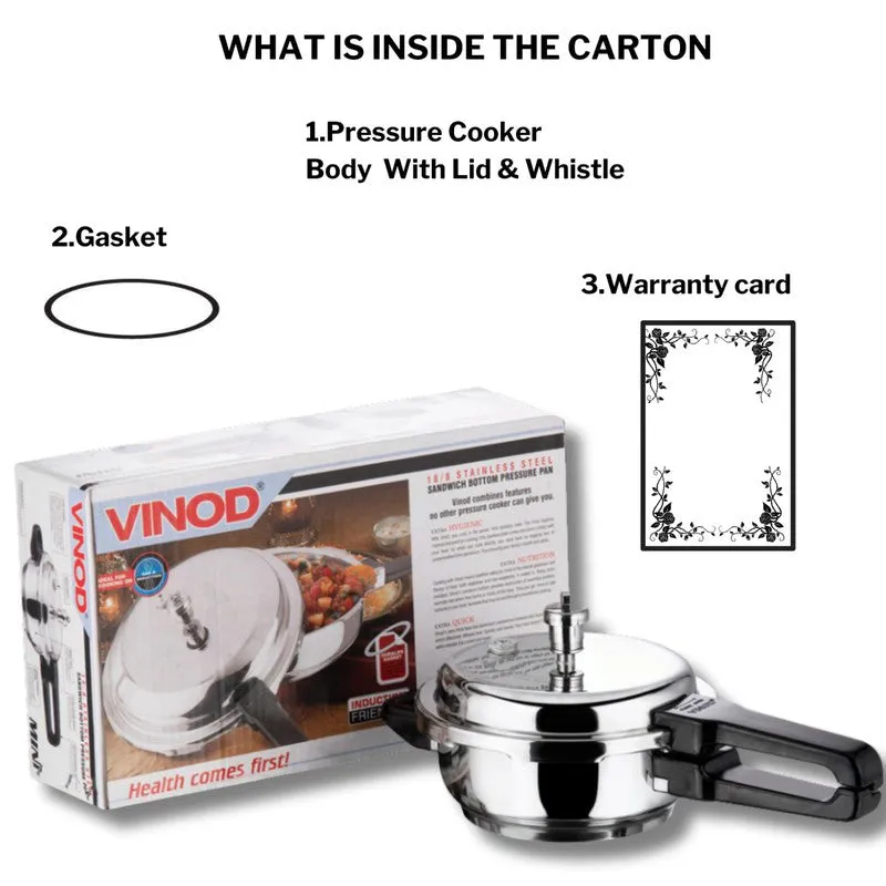 Vinod Auren Pressure Cooker Stainless Steel - 2000 mL/8 Inches media 8