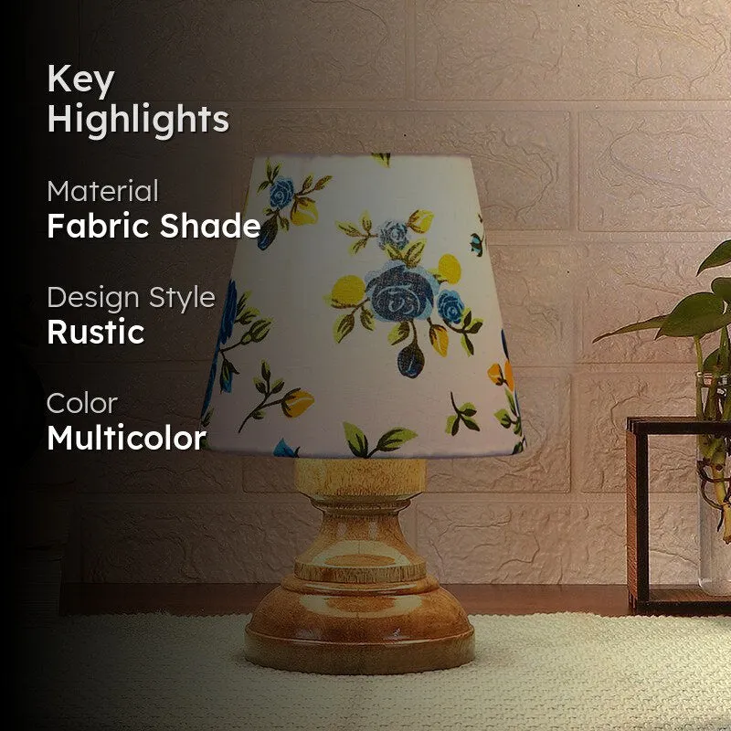 Harolda Blue Fleur Fabric Table Lamp - Multicolor media 2
