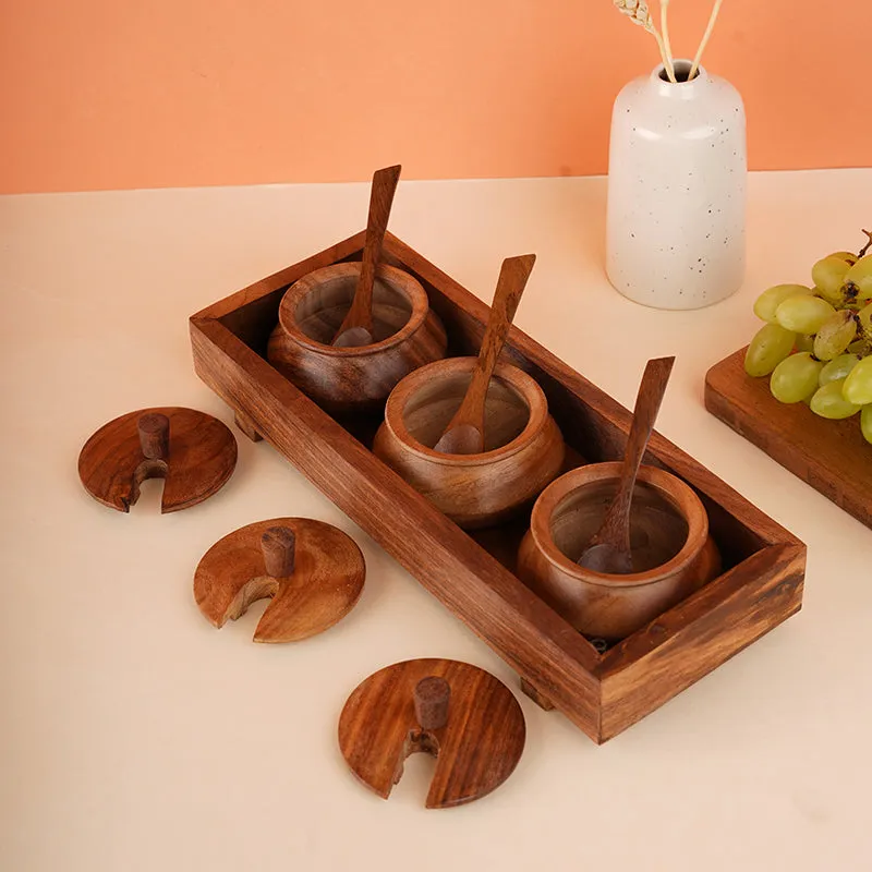 Tiernan Wood Condiment Jar With Tray - Seven Piece Set media 5