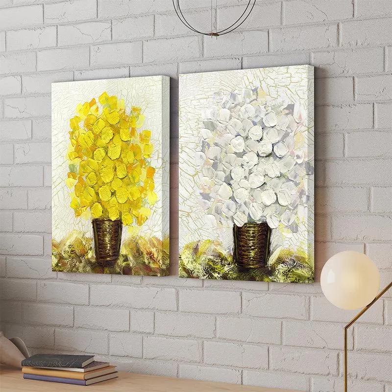 Blossom Bunch Canvas Wall Painting - Set Of Two media 1