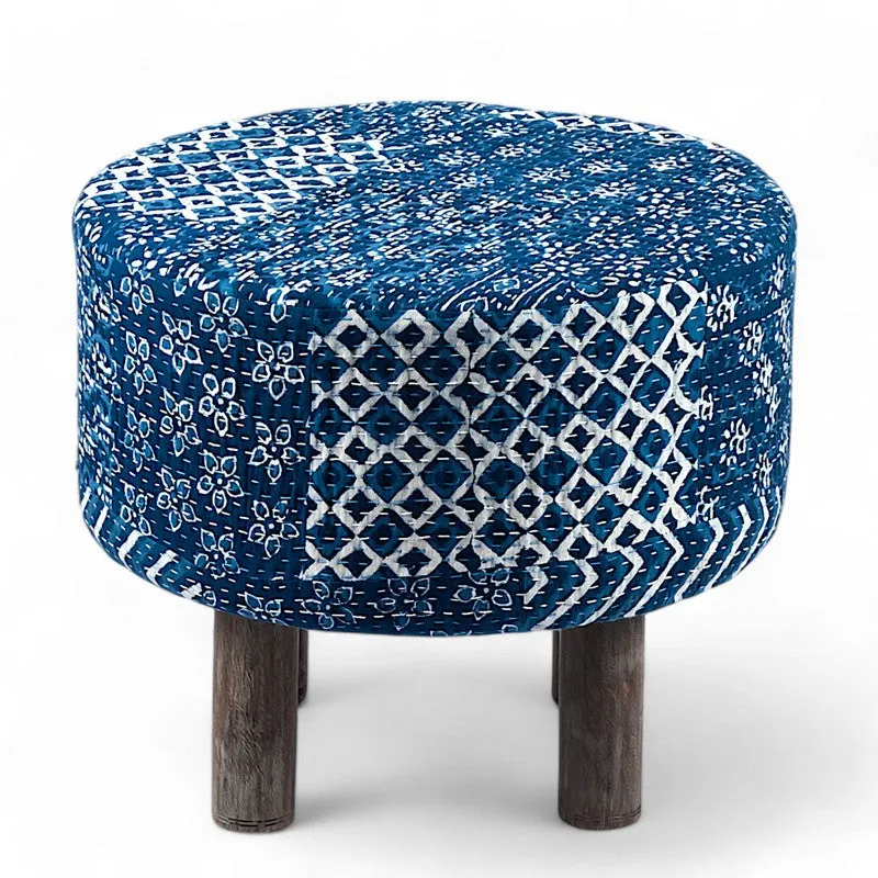 Pverix Acacia Wooden Ottomans - Blue media 3