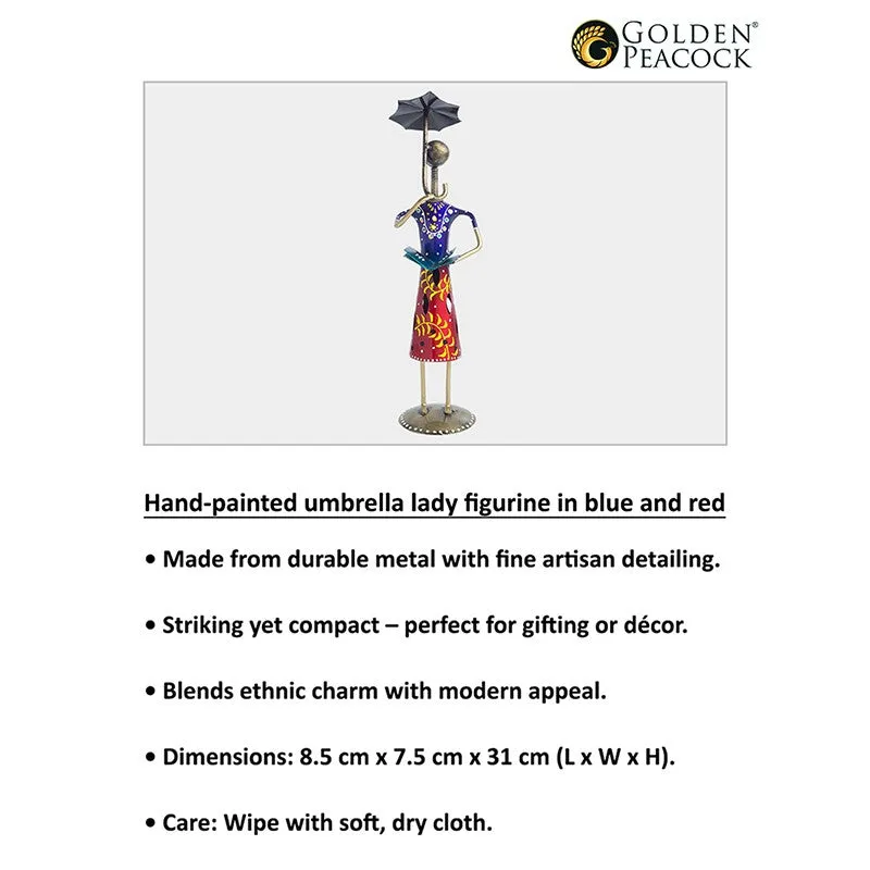 Lady With Umbrella Iron Showpiece - Blue,Red media 4