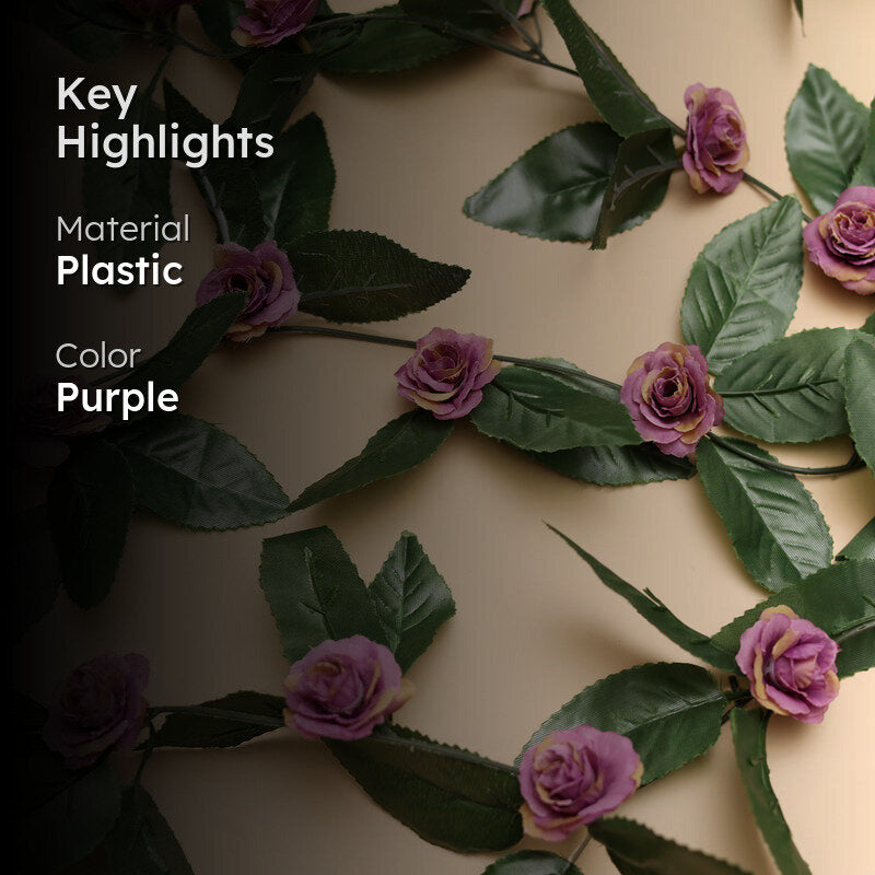 Fiora Plastic Artificial Velvet Rose Creeper (Purple) - Set of Five media 2