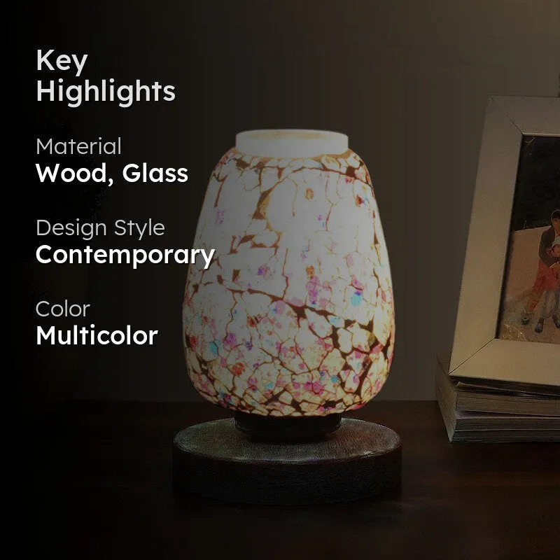 Glevis Glass Table Lamp With Wooden Base - Multicolor media 2