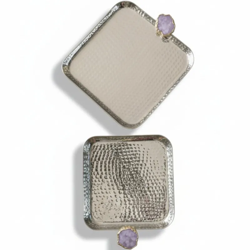 Aurora Edge Hammered (Metal,Agate) Platter (Purple) - Set of Two media 4