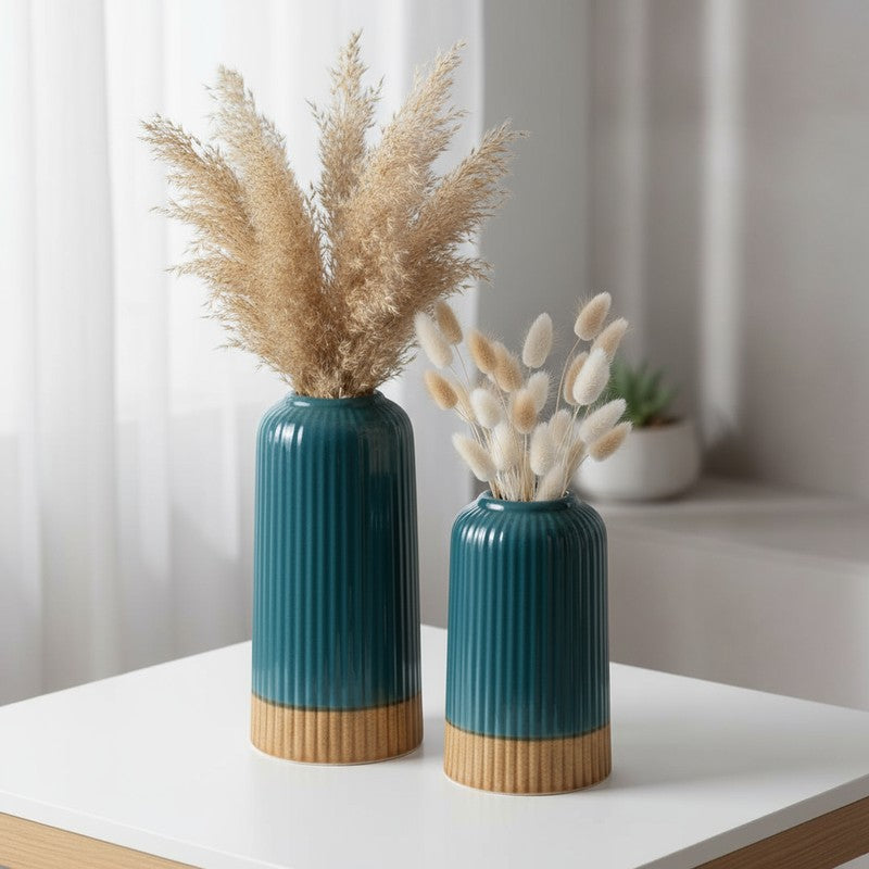 Nordic Blue Ceramic Minimal Vase - Set Of Two media 8