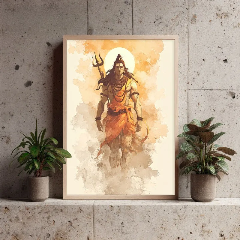 Lord Shiva Tranquility Archival Paper Wall Painting With Brown Frame media 3