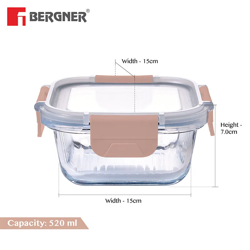 Bergner Glass Vault Airtight Glass Tiffin Box (Peach) - 520 mL media 8