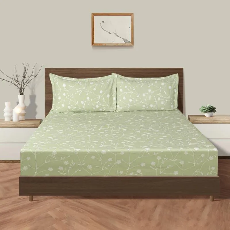 Swayam Myra Floral Cotton Bedsheet (Green) - 200 TC media 1