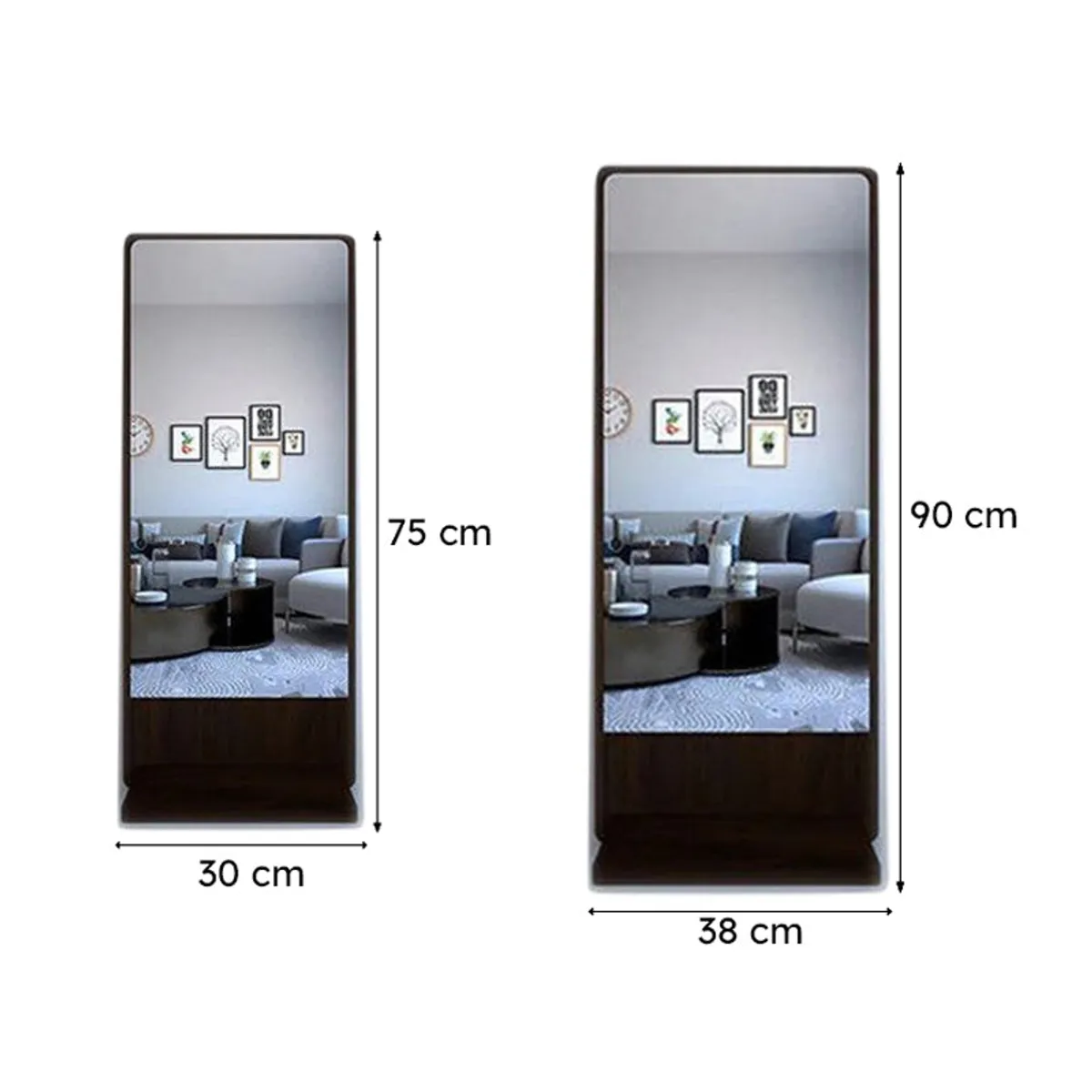 Two size views of the brown Pontus wall mirror