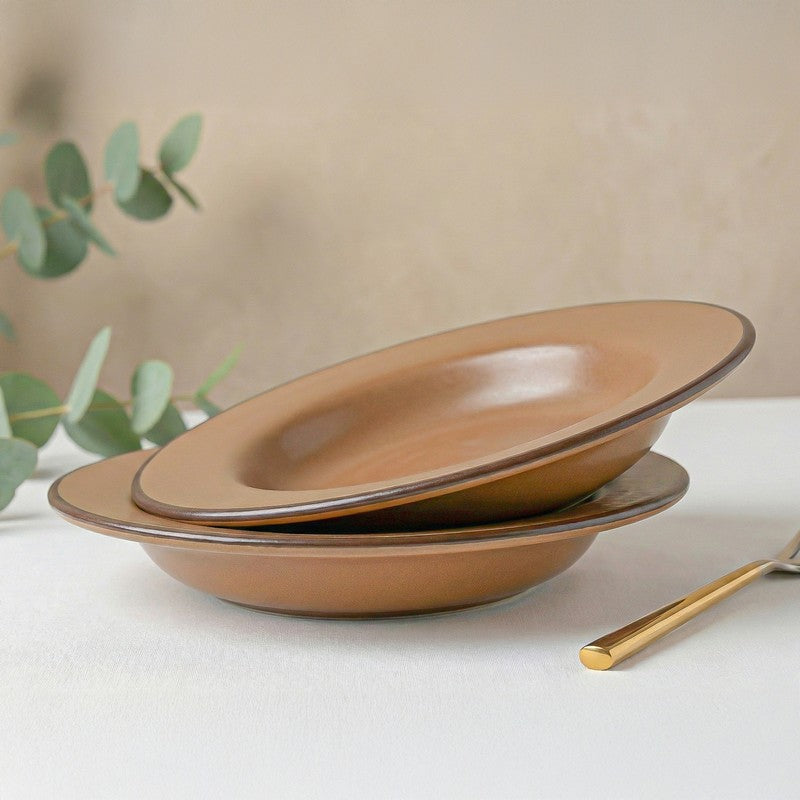 Whimsi Ceramic Pasta Plate (Brown,350 mL Each) - Set Of Two - 350 mL