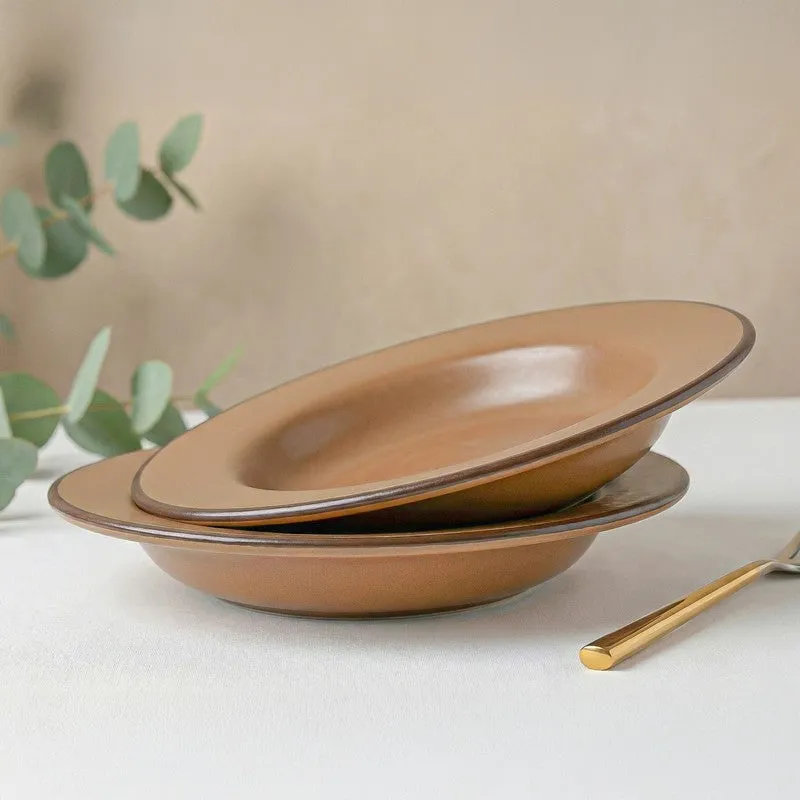 Whimsi Ceramic Pasta Plate (Brown,350 mL Each) - Set Of Two media 1