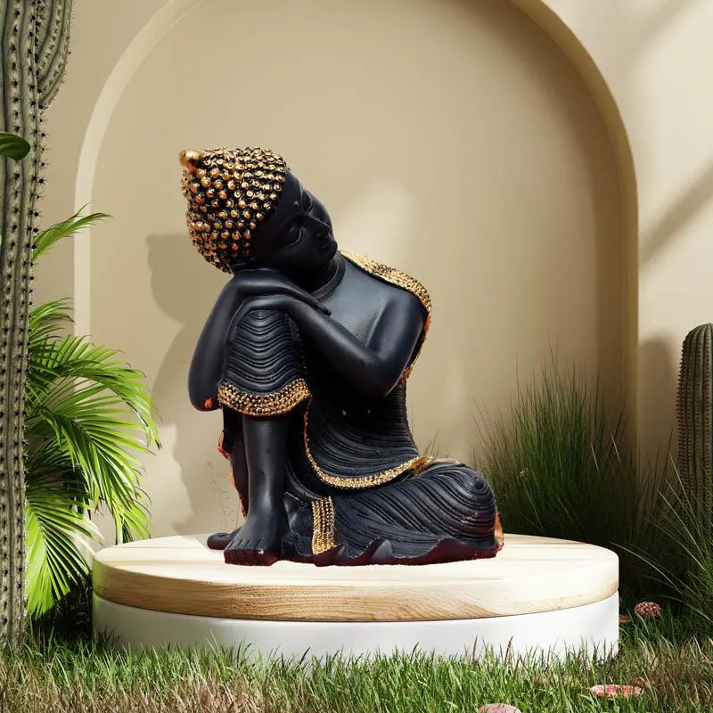 Zen Resting Buddha Showpiece - Black & Gold media 3