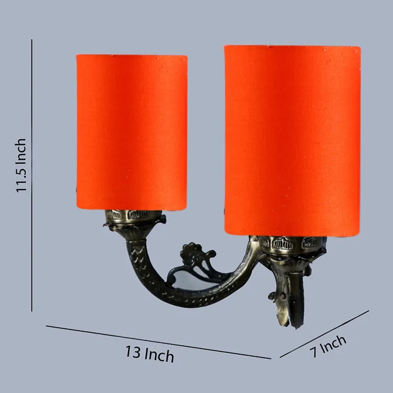 Vintage Cylindrical Duo Fabric & Metal Wall Lamp - Orange media 4