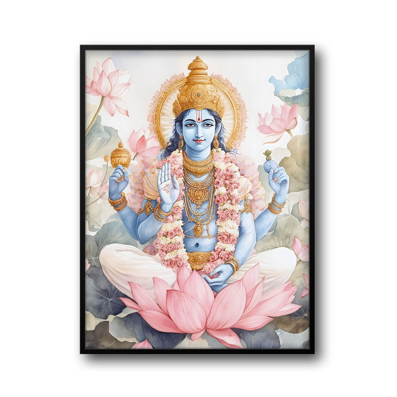 Anantha Padmanabha Spiritual Archival Paper Wall Painting With Frame - Black media 5