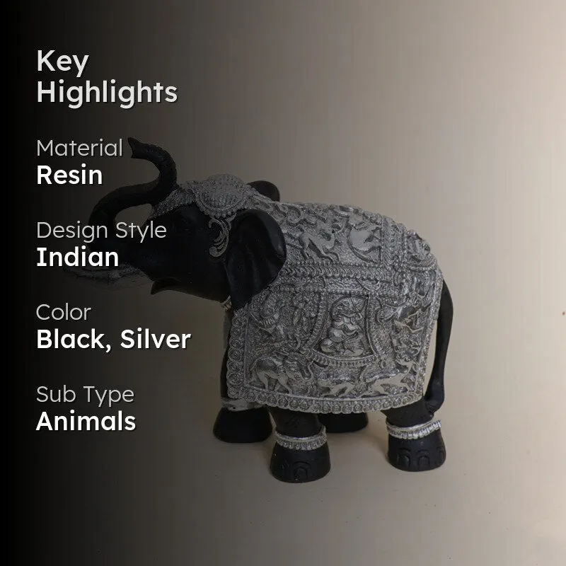 Gilded Gaja Resin Show Piece - Black & Silver media 2