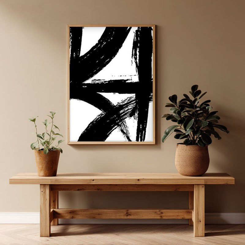 Strokes Of Shadow Framed Canvas Archival Canvas Wall Painting - Natural Brown Frame