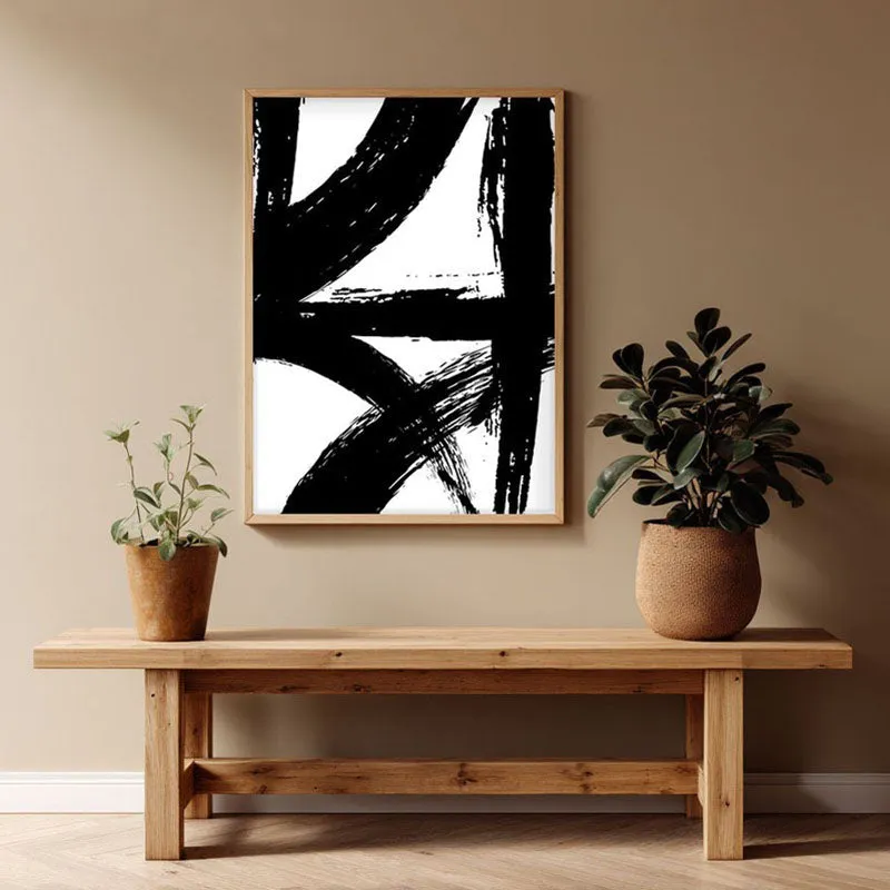 Strokes Of Shadow Framed Canvas Archival Canvas Wall Painting - Natural Brown Frame media 1
