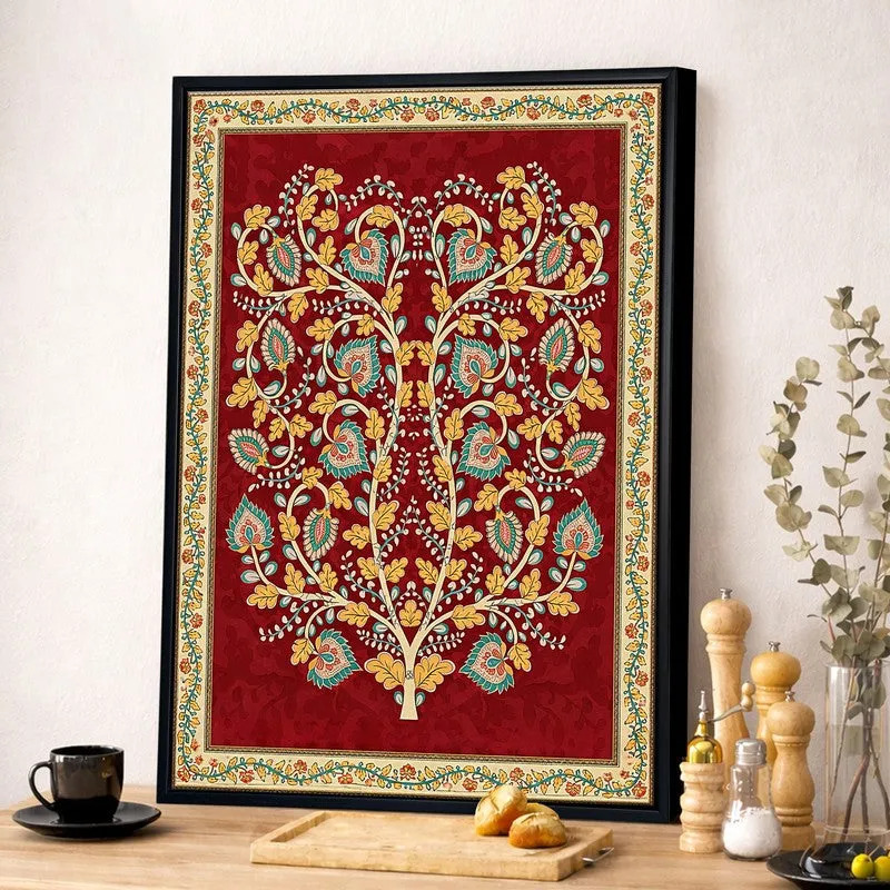 Kalamkari Floral Canvas Wall Painting With Frame media 2