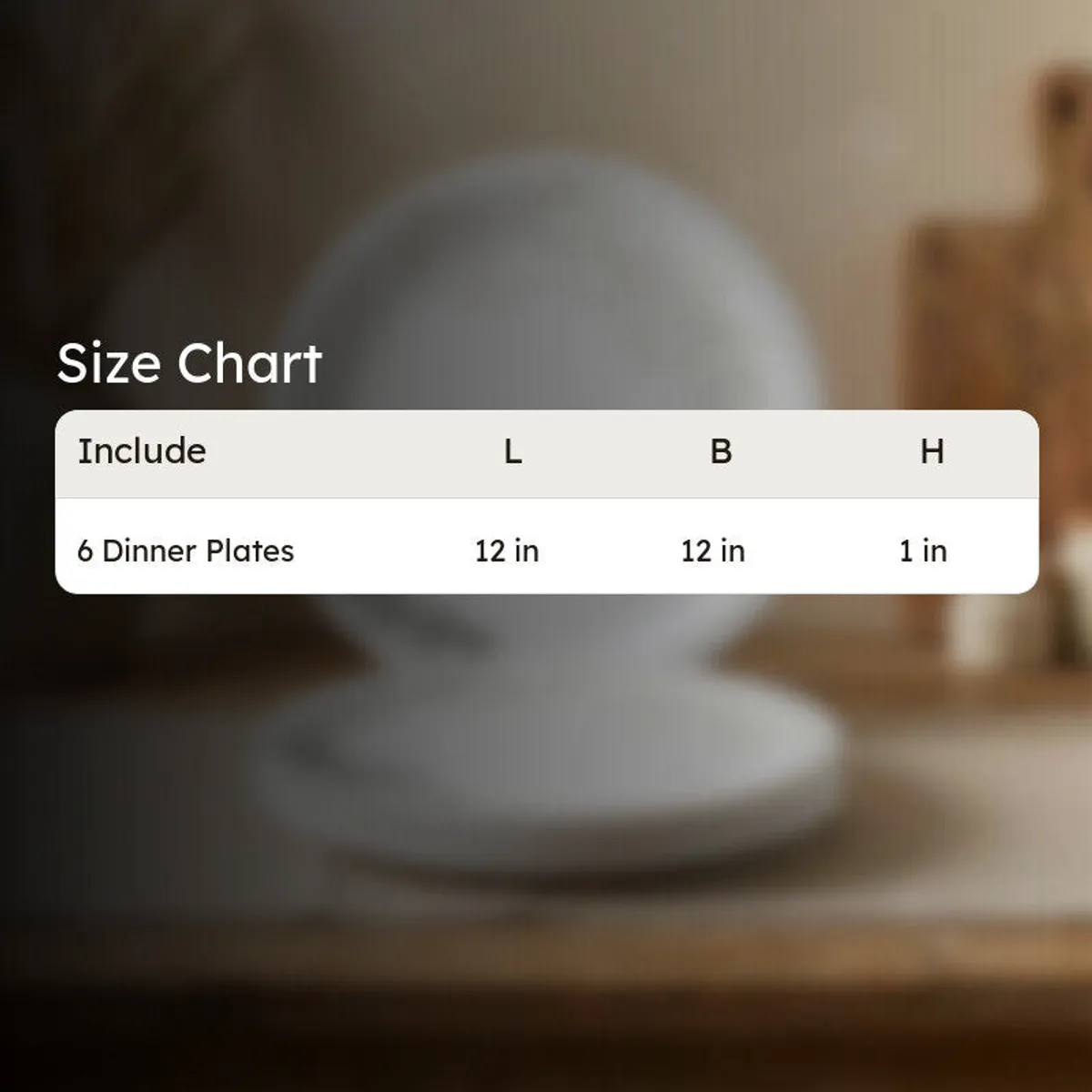 White round plate shown with a size-reference graphic
