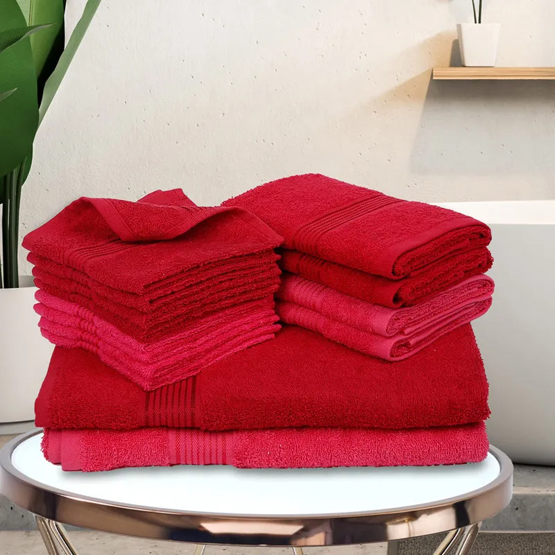 Comfora Towel Set (Red,Pink) - Fourteen Piece Set media 1