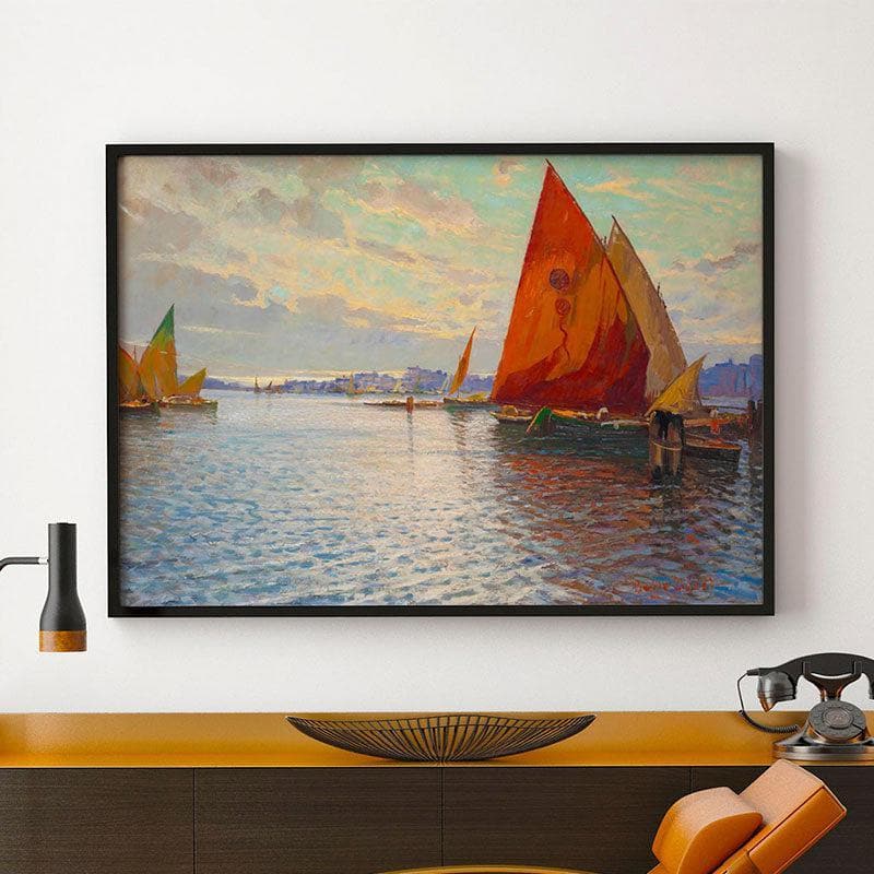 Fishing Vessels Canvas Wall Painting - Black Frame