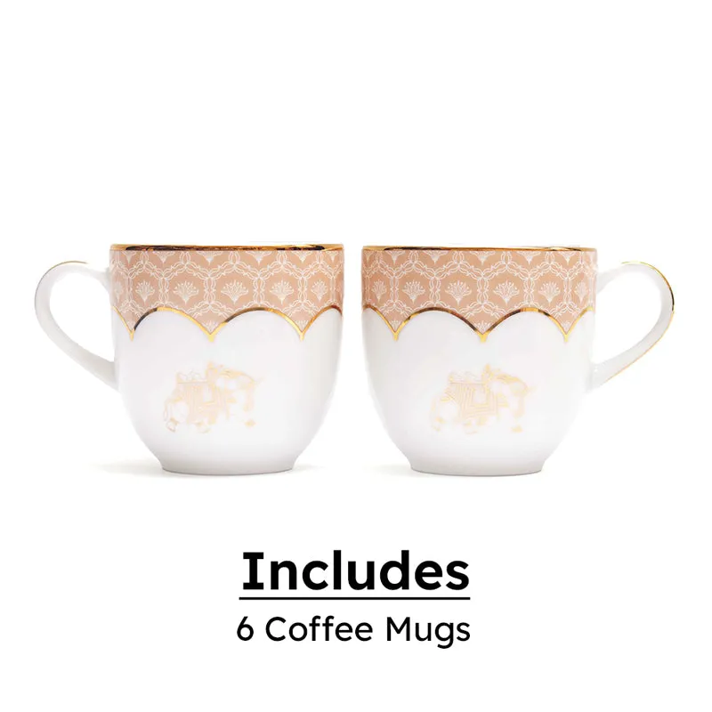 Gilded Legacy Coupe 24k Gold Brushed Porcelain Coffee Mug(300 mL Each/Peach) - Set Of Six media 5