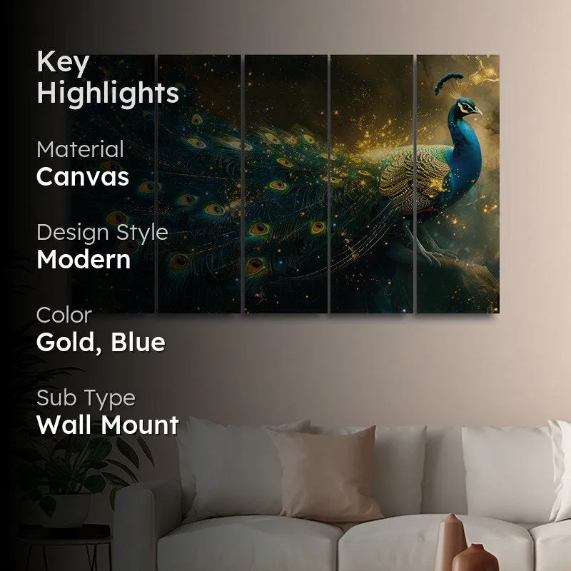 Gilded Peacock Canvas Wall Art - Set Of Five media 2
