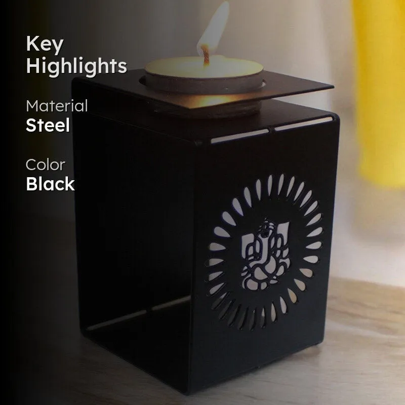 Ganesha Bless Black Tealight Candle Holder - Set Of Two media 2