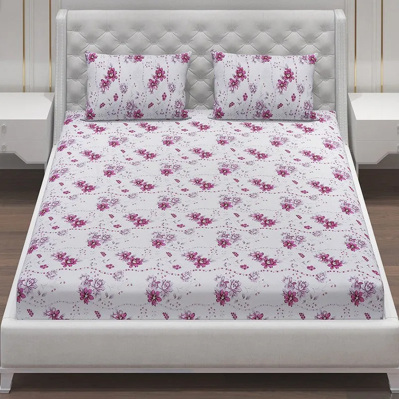Monte Carlo Petal Matrix Cotton Bedsheet (White,Pink) - 104 TC media 4