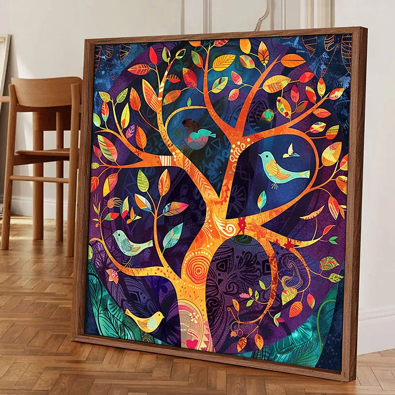 Psychedelic Trees Wall Art With Frame - Brown media 3