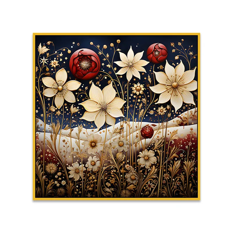 Starry Blooms Canvas Wall Painting With Frame - Gold media 5