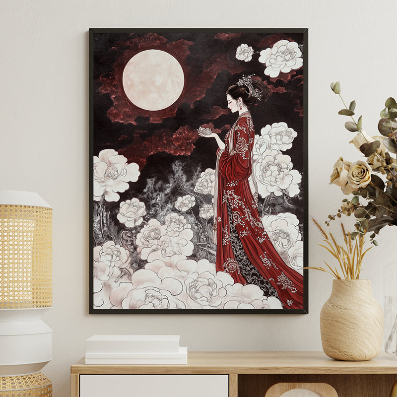 Moonlit Geisha Wall Art With Resin Frame