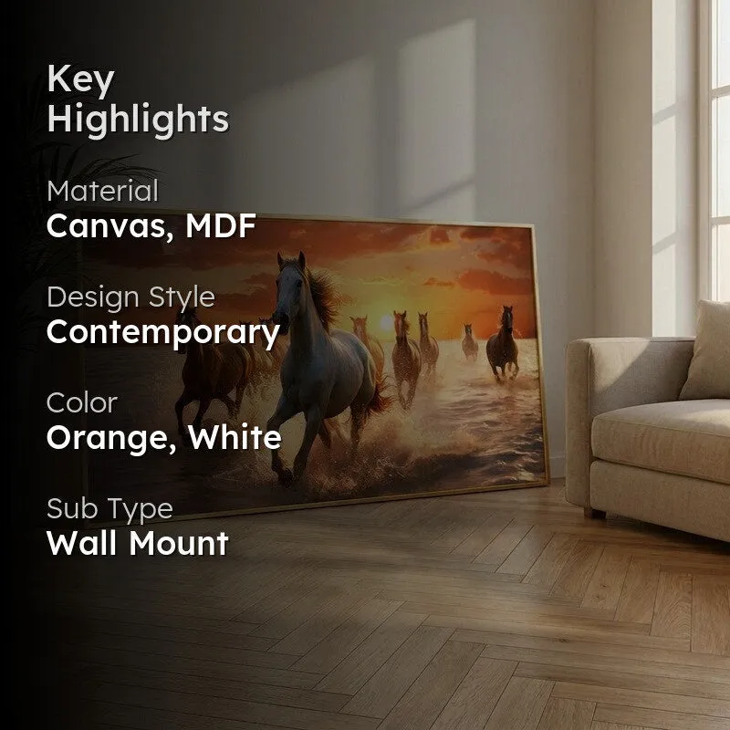 Ocean Horse Run Canvas Wall Painting With Gold Frame media 2