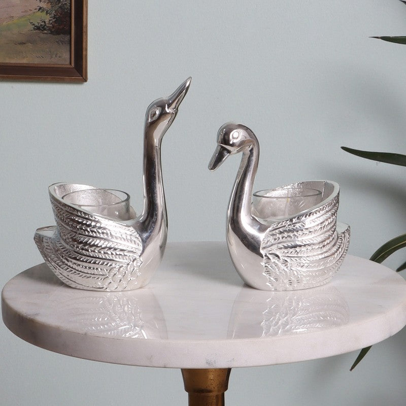 Royal Swan Tealight Candle Holder (Silver) - Set Of Two