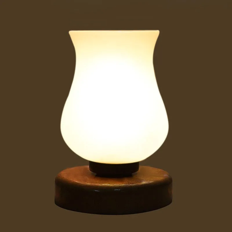 Gleamir Glass Table Lamp With Wooden Base - White media 6