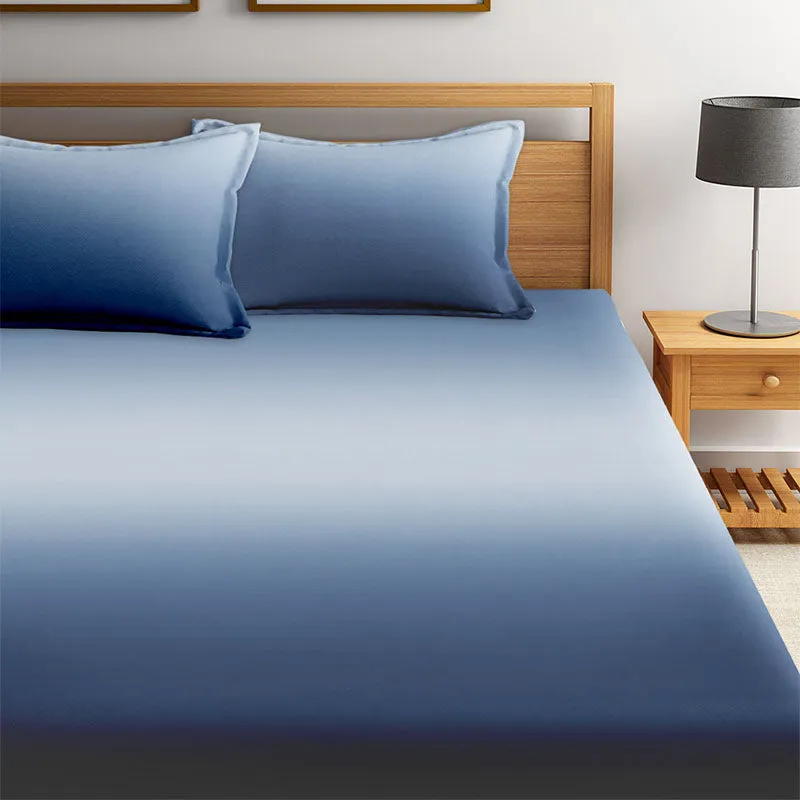 Silas Solid Cotton Bedsheet (Blue) - 210 TC media 5